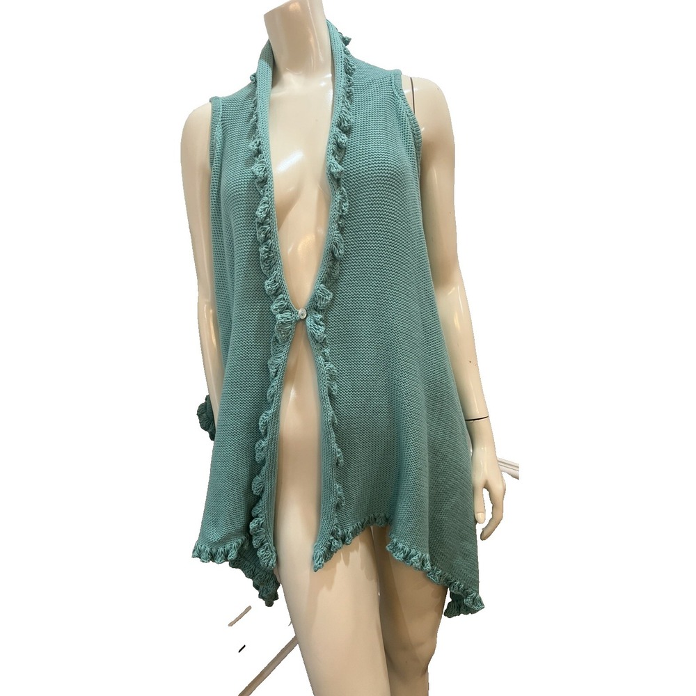 Pure Handknit Sweater Vest Women's S/M  With Ruffle‎ Trim Green